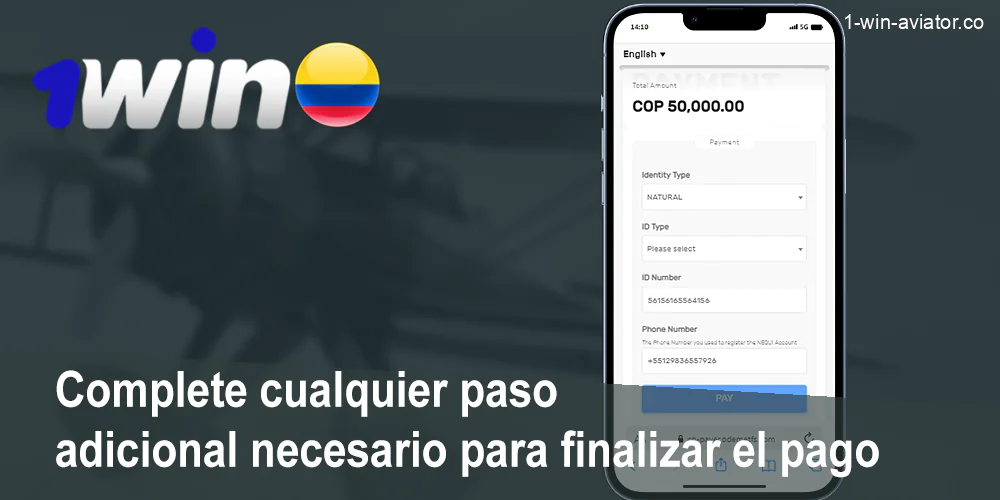 Introduzca sus datos de depósito para 1Win